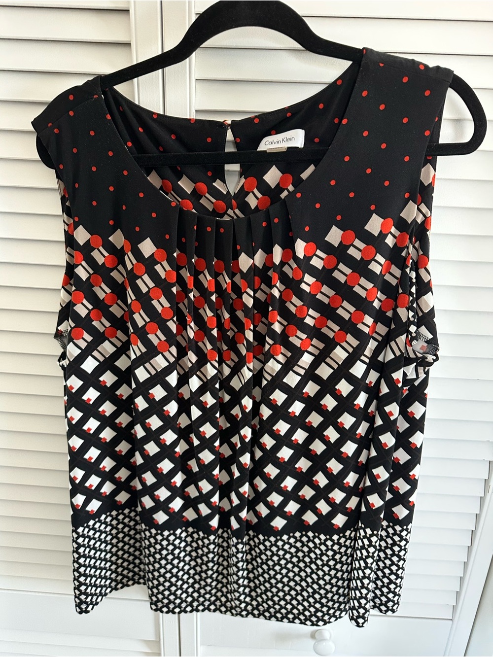 Calvin Klein Black Red and White Geometric Sleeveless Top